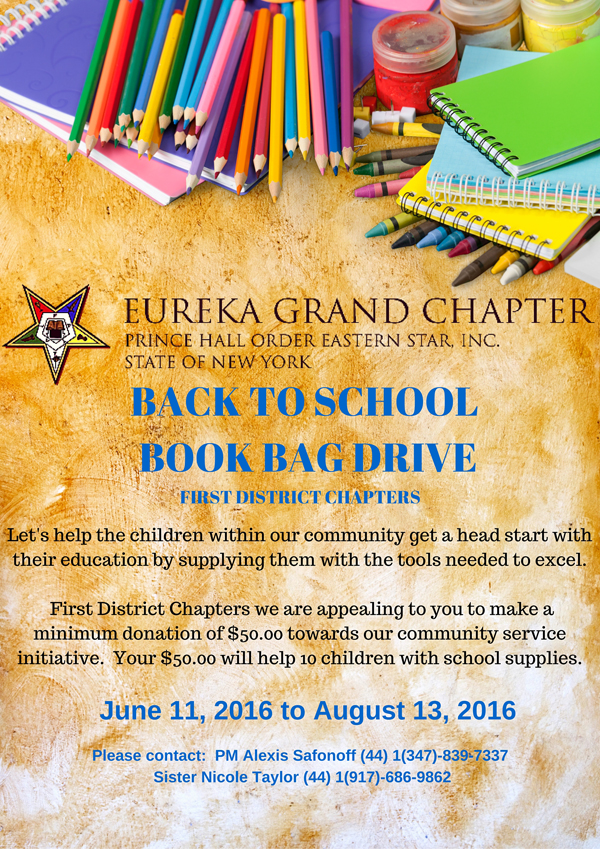 Back to School Book Bag Drive First District Chapters Eureka Grand